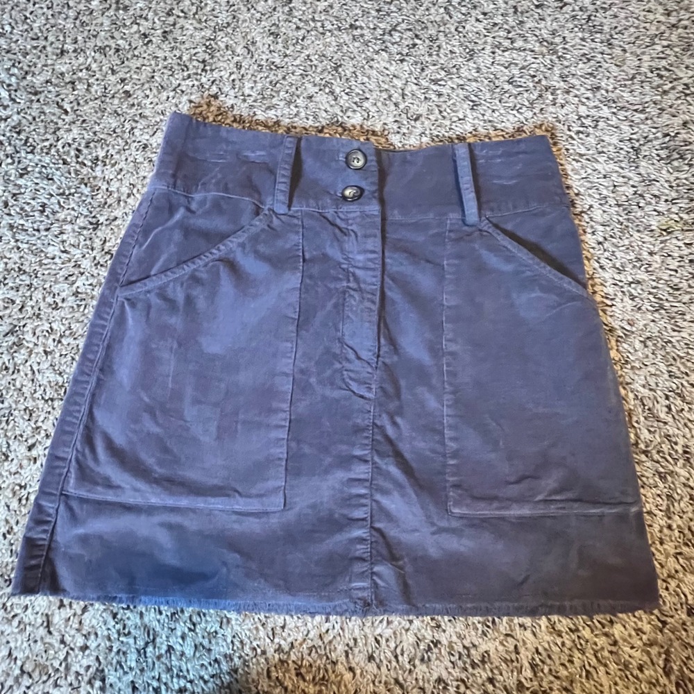 Self Contrast Purple Corduroy Mini Skirt High Waisted Raw Hem Made in USA Small
